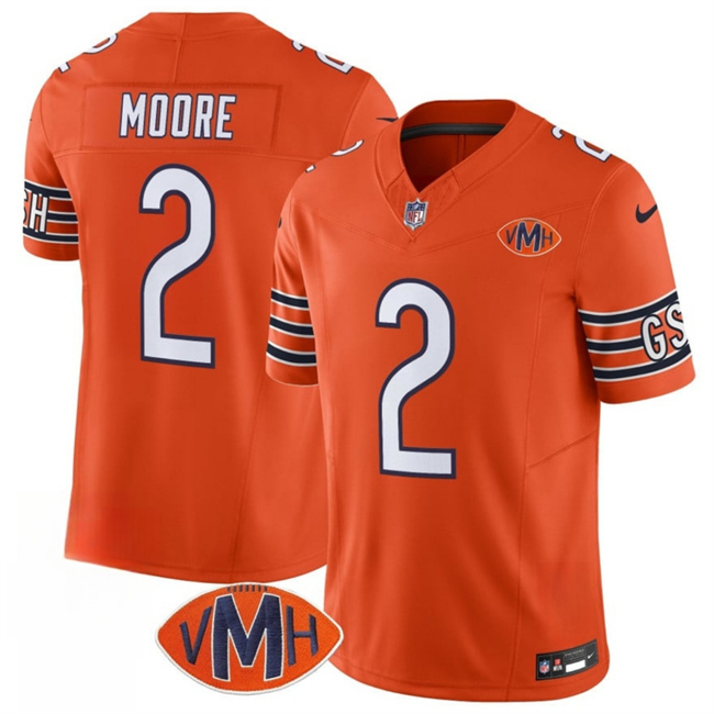 Men's Orange Chicago Bears #2 D.J. Moore 2025 F.U.S.E. With VMH Patch Vapor Untouchable Limited Stitched Football Jersey